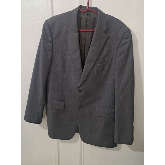 John Varvatos Mens 42R WORSTED WOOL SILK Gray Blazer Jacket Gray Stripe